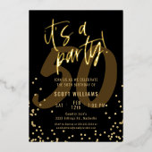 Fun Black 50th Birthday Real Gold Foil Uitnodiging (Voorkant)