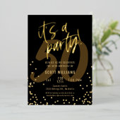 Fun Black 50th Birthday Real Gold Foil Uitnodiging (Staand Voorkant)