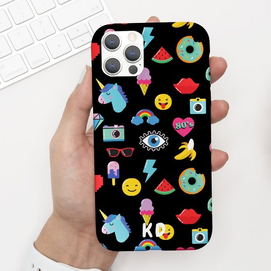 Fun Black 80's Icons Emojis Pattern Case-Mate iPhone Case