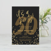 Fun Black and Gold 50th Birthday Party Invitation Kaart (Staand voorkant)