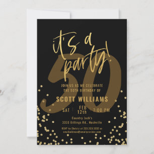 Fun Black and Gold 50th Birthday Party Invitation Kaart