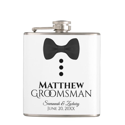 Fun Black Bow Stropdas Tuxedo Groomsman Weddenscha Heupfles (Voorkant)