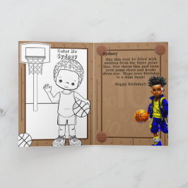 Fun Black Boy Basketball Coloring Page Birthday Kaart