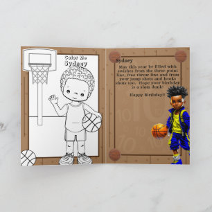 Fun Black Boy Basketball Coloring Page Birthday Kaart