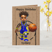Fun Black Boys Basketbal Woord Zoeken Verjaardag Kaart (Gele Bloem)