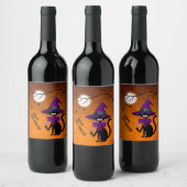Fun Black Cat Drink Wine Witch Pet Halloween Wijn Etiket (Flessen)