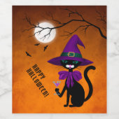 Fun Black Cat Drink Wine Witch Pet Halloween Wijn Etiket (Enkel label)