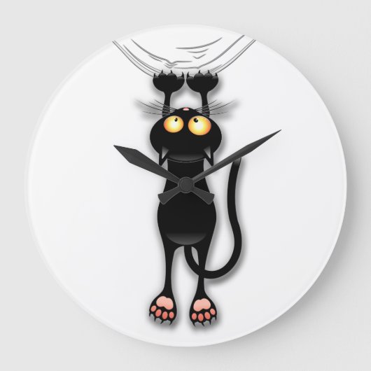 Fun Black Cat Falling Down Round Wall Clock Grote Klok (Voorkant)