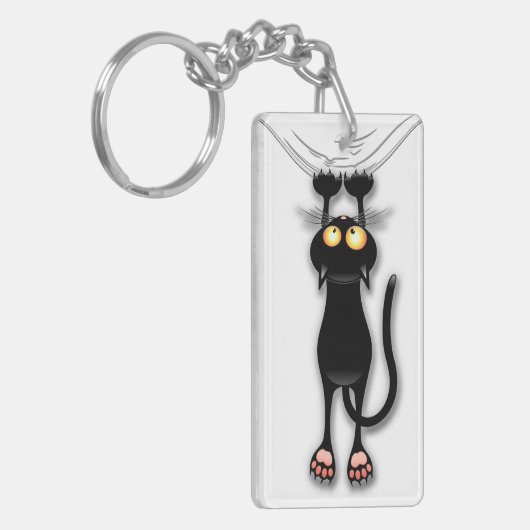 Fun Black Cat Falling Down Sleutelhanger (Voorkant Links)