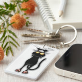 Fun Black Cat Falling Down Sleutelhanger (Voorkant Rechts)
