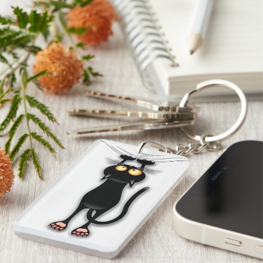 Fun Black Cat Falling Down Sleutelhanger (Voorkant Rechts)