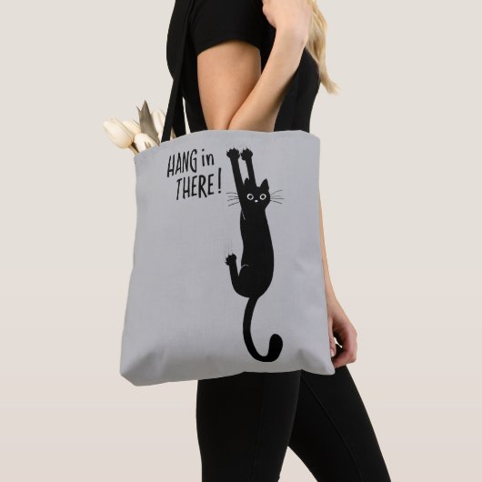Fun Black Cat Hanging On - Hang daar in! Humoristi Tote Bag (Dichtbij)