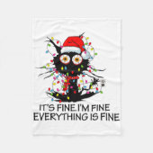 Fun Black Cat It's Fine I'm Fine Everything Is Fin Fleece Deken (Voorkant)
