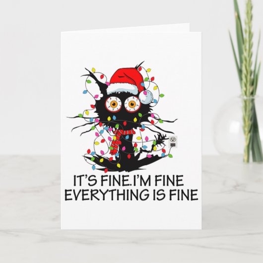 Fun Black Cat It's Fine I'm Fine Everything Is Fin Kaart (Voorkant)