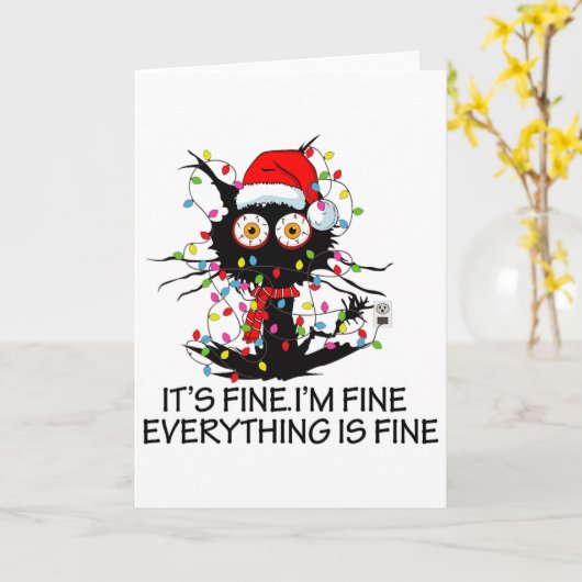 Fun Black Cat It's Fine I'm Fine Everything Is Fin Kaart (Gele Bloem)