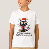 Fun Black Cat It's Fine I'm Fine Everything Is Fin T-shirt (Voorkant)