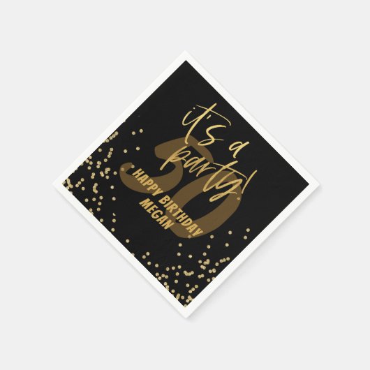 Fun Black en Gold Confetti 50th Birthday Party Servet (Hoek)