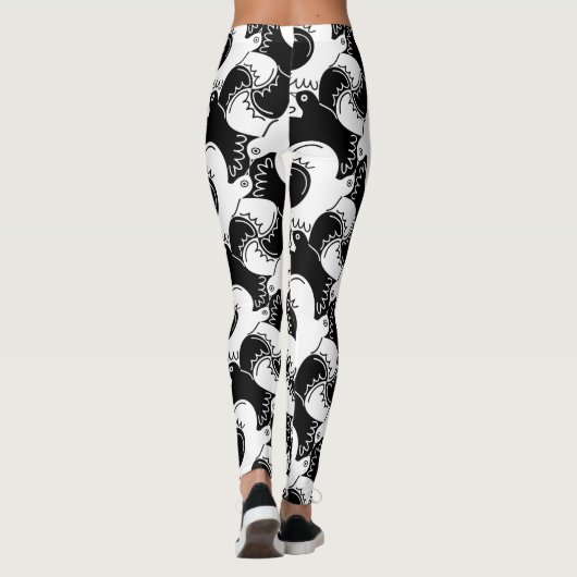 Fun Black en White Bird Pattern>Leggings Leggings (Achterkant)