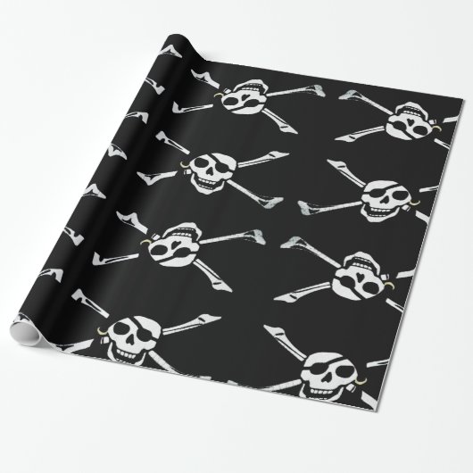 Fun Black en White Jolly Roger Cadeaupapier (Uitgerold)