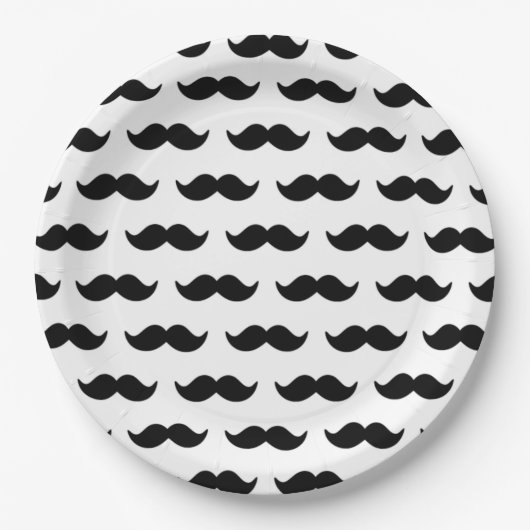 Fun Black en White Mustache Pattern 1 Papieren Bordje (Voorkant)