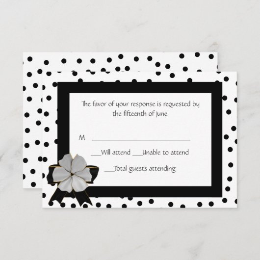Fun Black en White Polka Dot Response Card RSVP Kaartje (Voorkant / Achterkant)