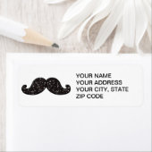 FUN BLACK GLITTER MUSTACHE ETIKET (Insitu)