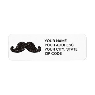 FUN BLACK GLITTER MUSTACHE ETIKET