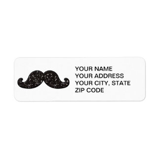FUN BLACK GLITTER MUSTACHE ETIKET