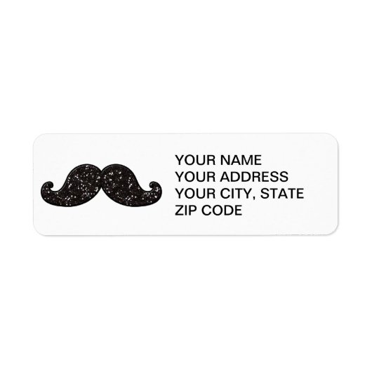 FUN BLACK GLITTER MUSTACHE ETIKET (Voorkant)
