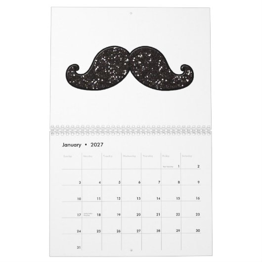 FUN BLACK GLITTER MUSTACHE KALENDER (Jan 2027)