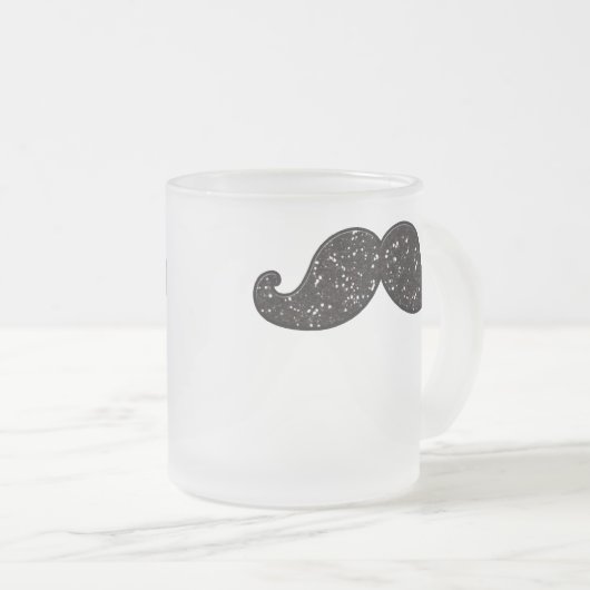FUN BLACK GLITTER MUSTACHE MATGLAS KOFFIEMOK (Voorkant rechts)
