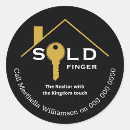 Fun Black Gold VERKOCHT FINGER Real Estate Agent Ronde Sticker