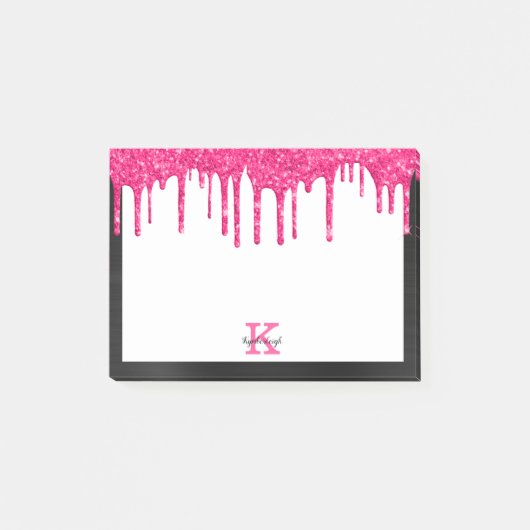 Fun Black Hot Pink Glitter-schijven Kleine Rechtho Post-it® Notes (Voorkant)