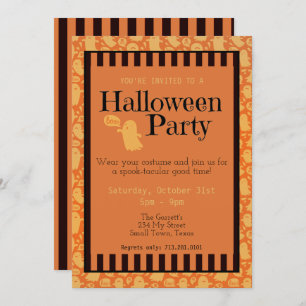 Fun Black Oranje Ghost Cute Halloween Party Kaart