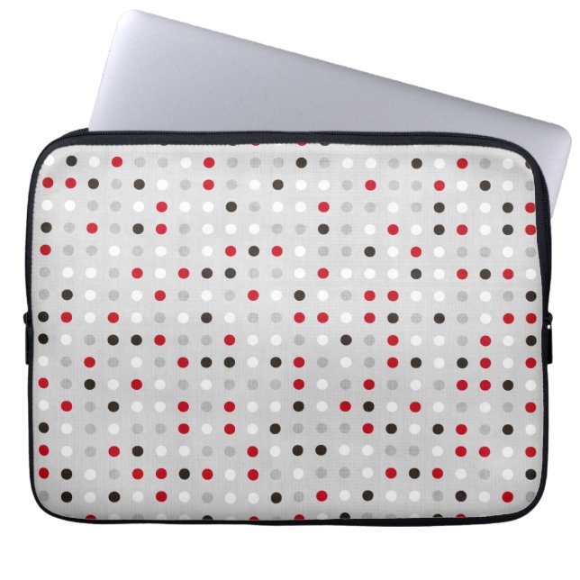 Fun Black Red Grey Polka Podemhoes laptop Sleeve (Voorkant)