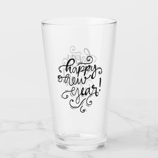 Fun Black Script Happy Nieuwjaar Glas (Achterkant)