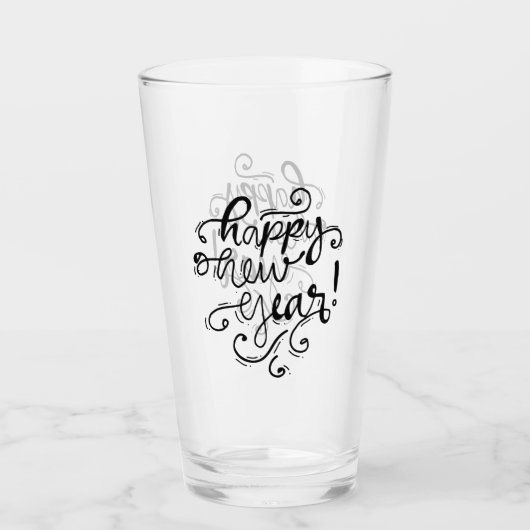 Fun Black Script Happy Nieuwjaar Glas (Voorkant)