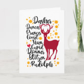 Fun Black Script Santa Reindeer Name Kerstmis Feestdagen Kaart (Voorkant)