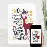 Fun Black Script Santa Reindeer Name Kerstmis Feestdagen Kaart<br><div class="desc">Fun Black Script Santa Reindeer Name Kerstfeestdag Kaart. Hoeveel rendieren heeft de Kerstman en hoe heet hij? Verstuur je dierbare wensen en groeten met deze leuke en leuke Vakbende Kaart naar je geliefden. Ik wens jullie allemaal een Prettige feestdagen en een geweldig nieuwjaar!</div>
