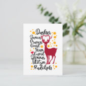 Fun Black Script Santa Reindeer Name Kerstmis Feestdagenkaart (Staand voorkant)