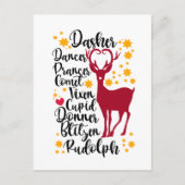 Fun Black Script Santa Reindeer Name Kerstmis Feestdagenkaart (Voorkant)