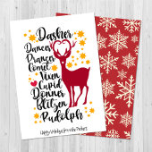 Fun Black Script Santa Reindeer Name Kerstmis Feestdagenkaart