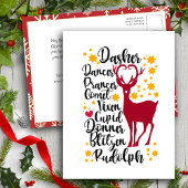 Fun Black Script Santa Reindeer Name Kerstmis Feestdagenkaart