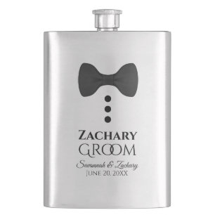 Fun Black Stropdas Tuxedo Groom Silver Flask Flacon