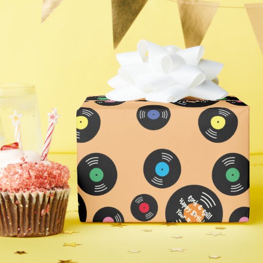 Fun black vinyl platen rock & roll Verjaardag Cadeaupapier (Verjaardagsfeest)