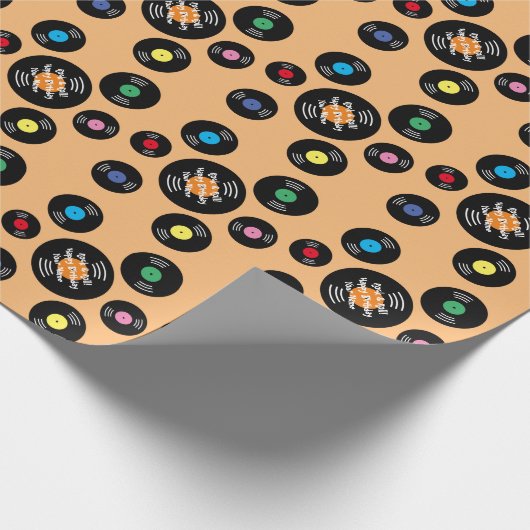 Fun black vinyl platen rock & roll Verjaardag Cadeaupapier (Hoek)