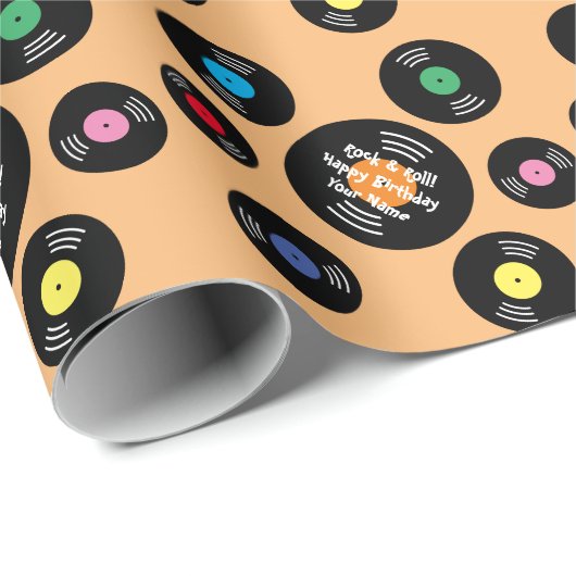 Fun black vinyl platen rock & roll Verjaardag Cadeaupapier (Rol Hoek)