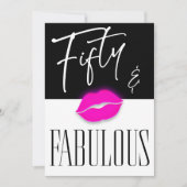 Fun Black White Fifty Fabulous Pink Lips Birthday Kaart (Voorkant)
