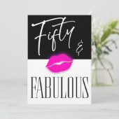 Fun Black White Fifty Fabulous Pink Lips Birthday Kaart (Staand voorkant)