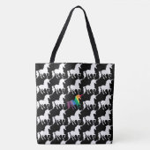 Fun Black & White Rainbow Unicorn Pattern  Tote Bag (Voorkant)